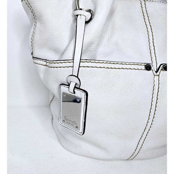 TIGNANELLO White Soft Pebble Leather Shoulder Bag Handbag Multi-pocket - Picture 4 of 14